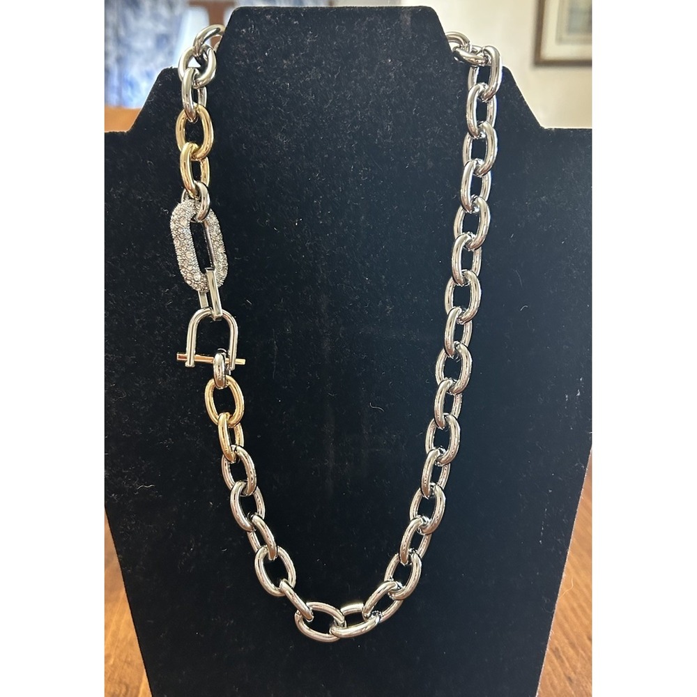 NWT AllSaints Mixed Metal Pave Chain Link Statement Necklace $155 Chunky